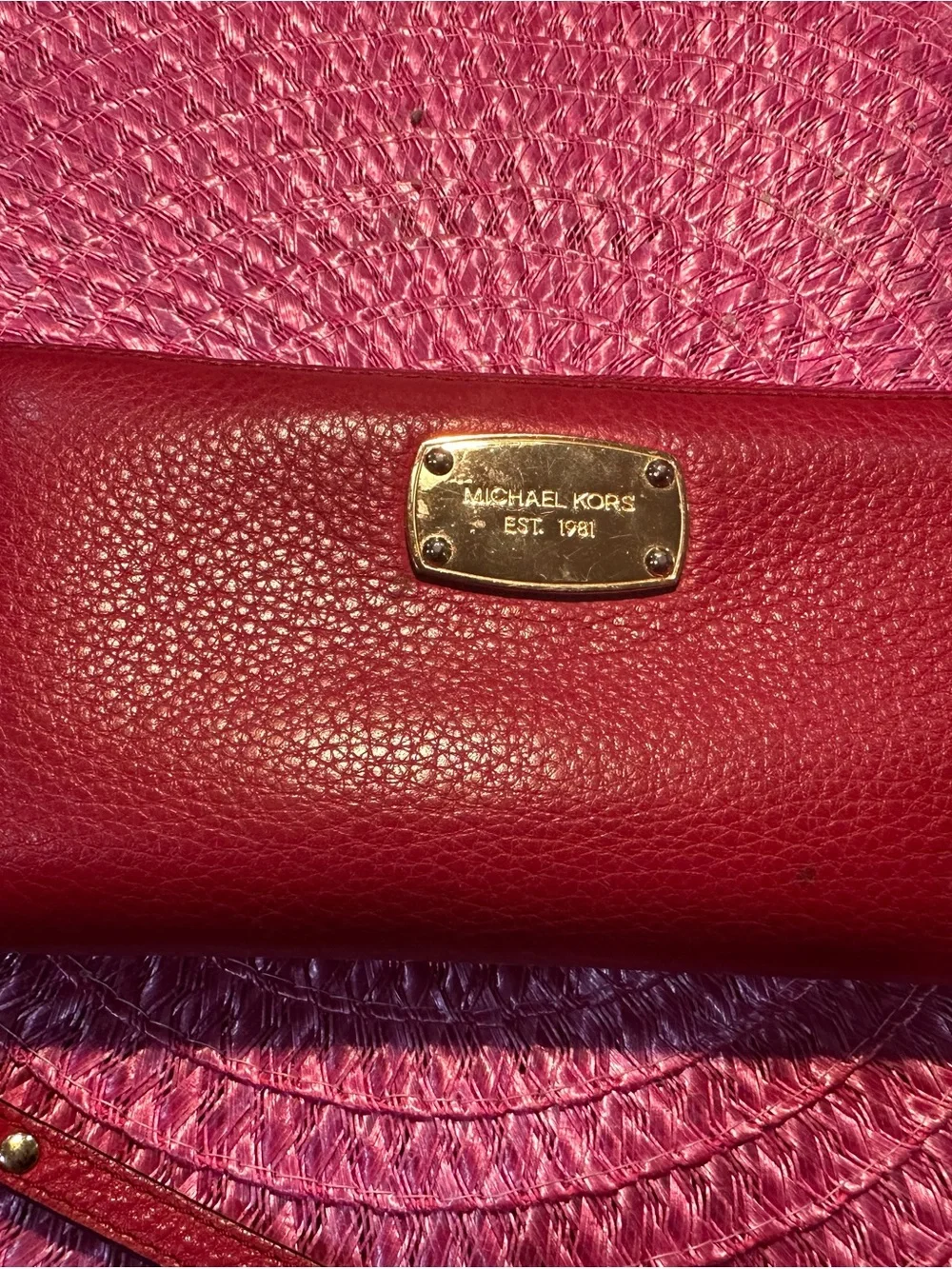 Michael Kors Red Pebbled Leather Wallet with Gold Plaque